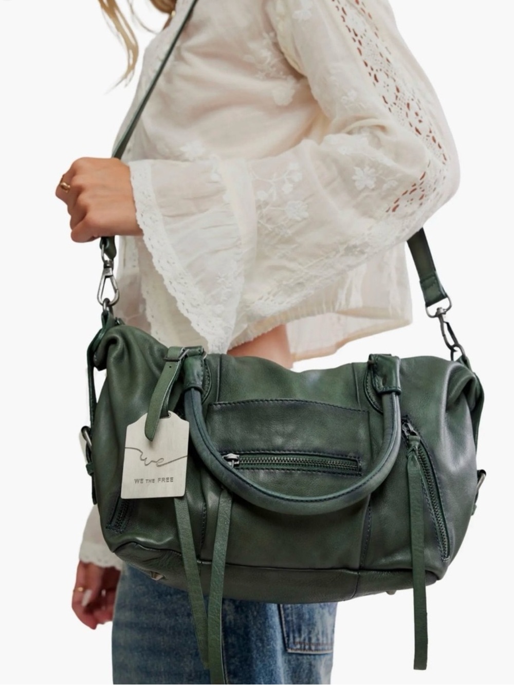 Free People Baby Emerson Tote Bag Sage NWT - Picture 2 of 5